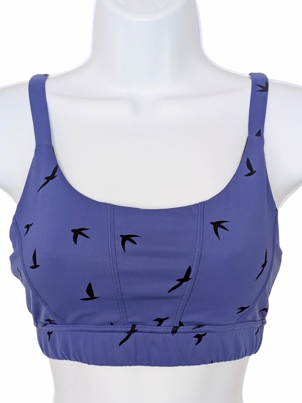 oiselle Lapis Blue and Black Soaring Bird-Print Sports Bra